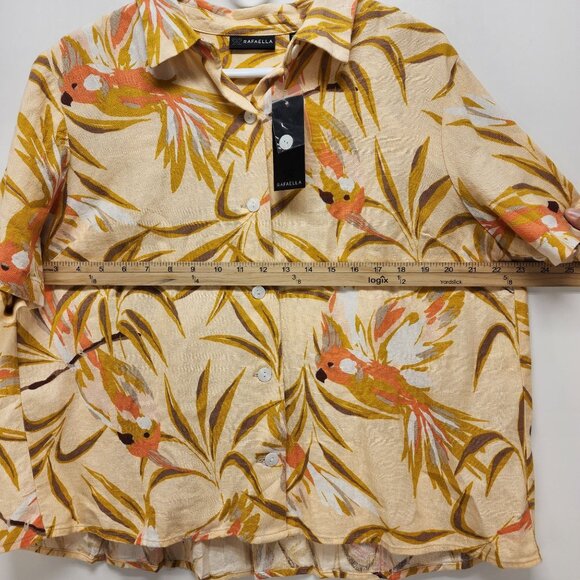 Rafaella Womens shirt Tropical Print Button-Down linen Short Sleeve Size L - Picture 8 of 8